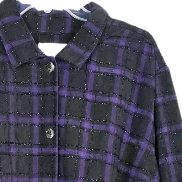 C.J. BANKS shimmer plaid button down top shacket fall 2000s deadstock - Picture 2 of 6